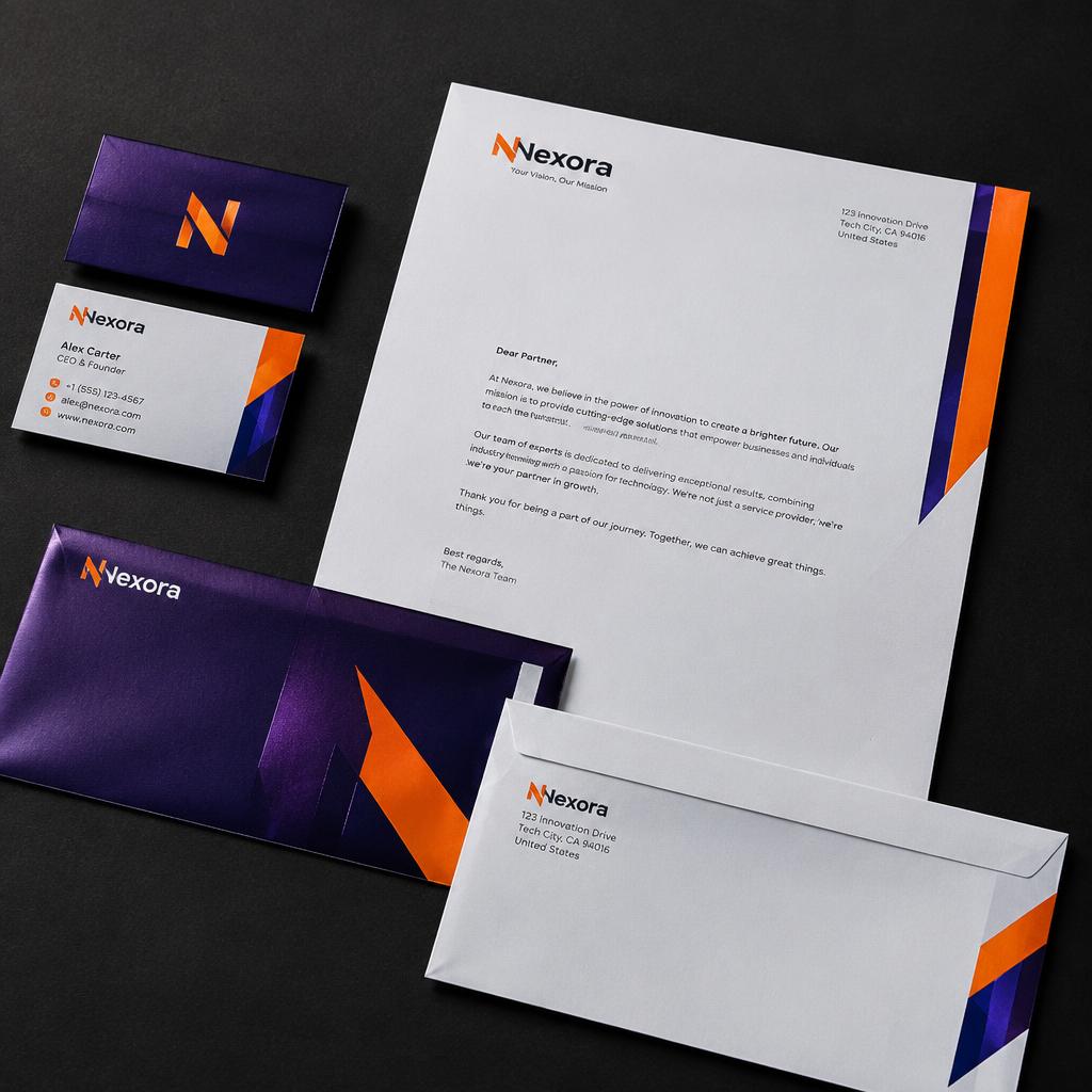 Corporate stationery set with cards, letterhead and envelopes